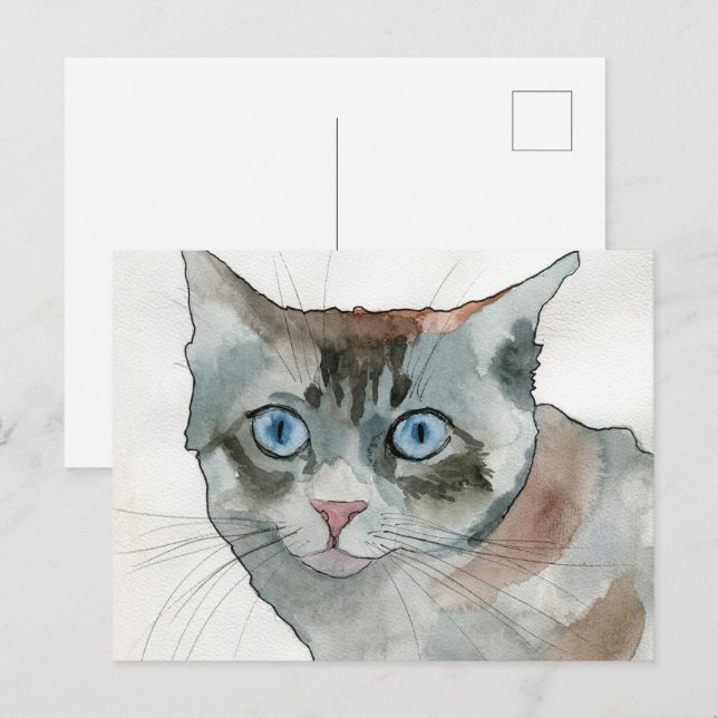 Postal Gato acuarela (Anverso / Reverso)