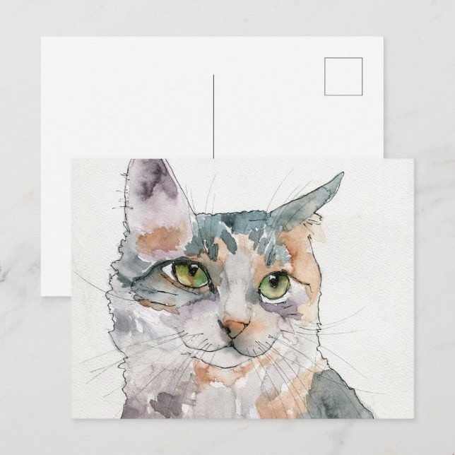 Postal Gato acuarela (Anverso / Reverso)