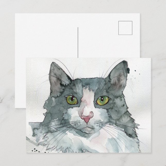Postal Gato acuarela (Anverso / Reverso)