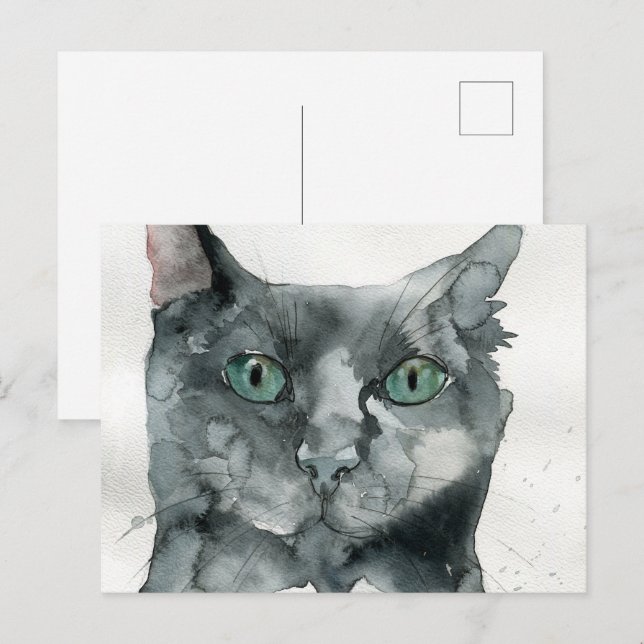 Postal Gato acuarela (Anverso / Reverso)