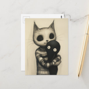 Postal Gato Adorable Abraza a Su Amigo