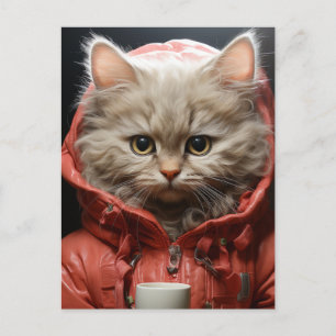 Postal Gato Adorable Con Café