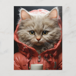 Postal Gato Adorable Con Café