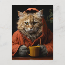 Postal Gato Adorable Con Café