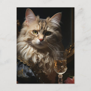 Postal Gato Adorable Con Champagne