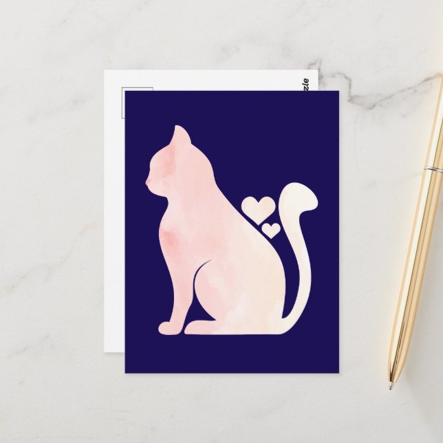 Postal Gato Adorable con Corazones (Anverso/Reverso In Situ)