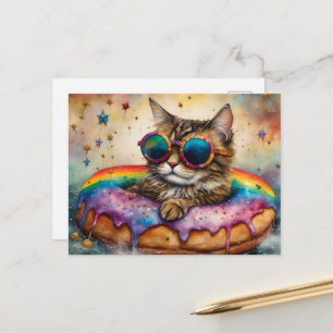Postal Gato Adorable Con Dispositivo de Flotación en Donu