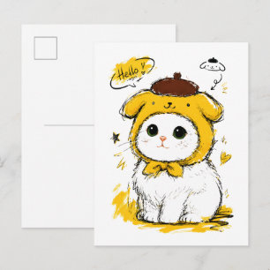 Postal Gato Adorable con Sombrero de Pudín Hola Arte Ador