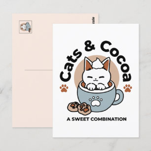 Postal Gato adorable en diseño de vacaciones de peluche -