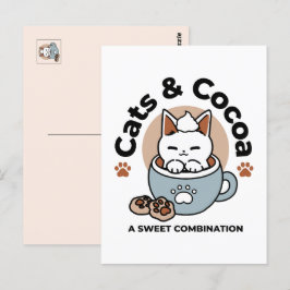 Postal Gato Adorable en Diseño Navideño de Taza - Gato y