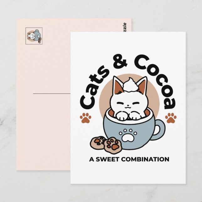 Postal Gato Adorable en Diseño Navideño de Taza - Gato y  (Anverso / Reverso)