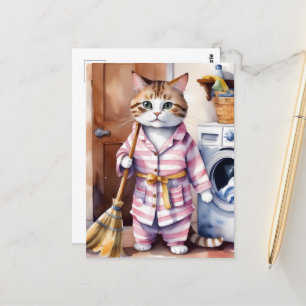 Postal Gato adorable en pijamas haciendo honestidad a la
