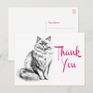 Postal Gato Adorable Gracias Gatito Dibujo Rosa Agradecim
