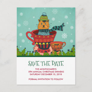 Postal Gato Adorable Sentado en una Taza de Té Guardar la