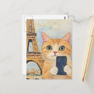 Postal Gato Adorable Tomándose una Selfie en París