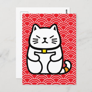 Postal Gato afortunado japonés o Maneki-Neko