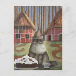 Postal Gato alemán de la Selva Negra con pastel