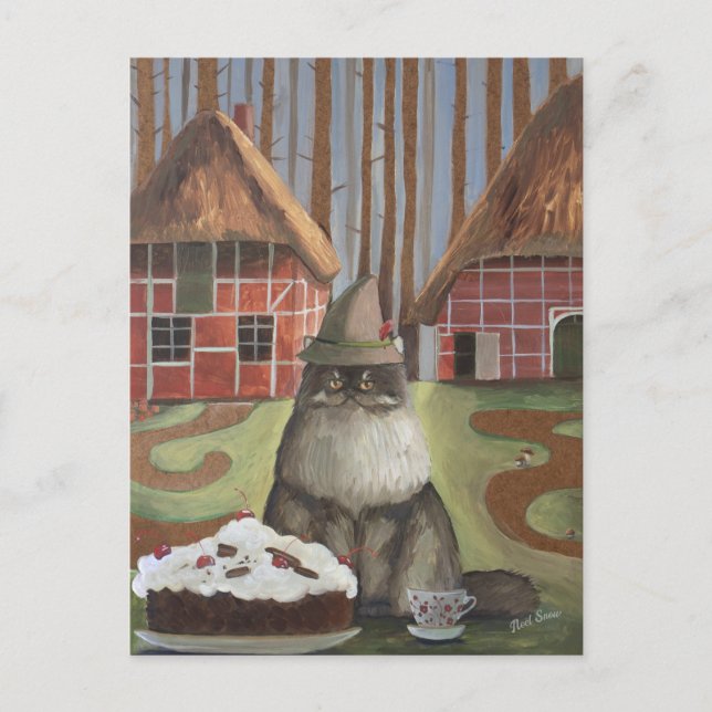 Postal Gato alemán de la Selva Negra con pastel (Anverso)