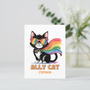 Postal Gato Ally - Gato arcoiris Orgullo LGBTQ