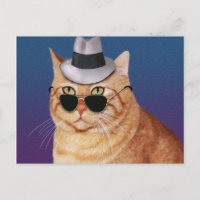 Gato amarillo a rayas con gafas de sol y Gorra