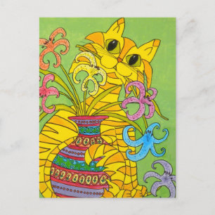 Postal Gato amarillo con grasa de lirios