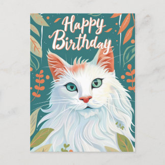 Postal Gato Angora Turco Feliz Cumpleaños