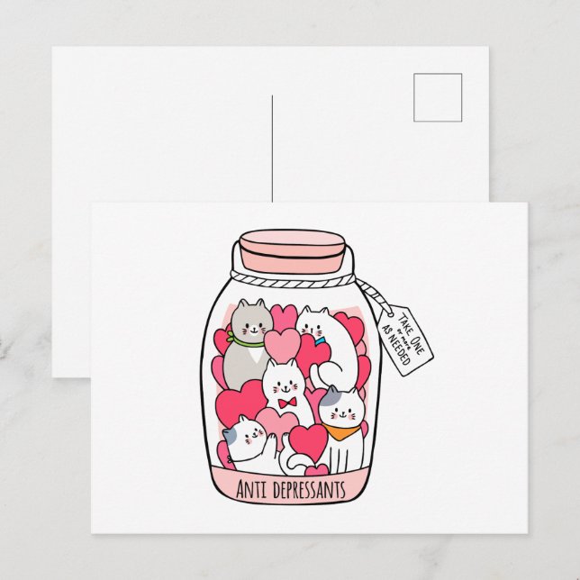Postal Gato antidepresivo divertido regalo para el amante (Anverso / Reverso)
