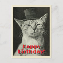 Gato Antiguo con Sombrero de Copa Cumpleaños Feliz