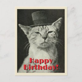 Postal Gato Antiguo con Sombrero de Copa Cumpleaños Feliz