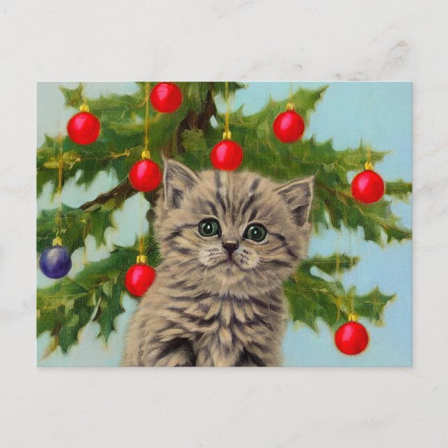 Postal Gato Antiguo y Árbol de Navidad (Anverso)