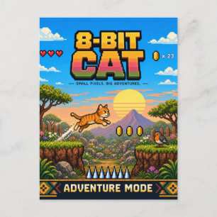 Postal Gato, Arte de Pixel Retro de 8 Bits