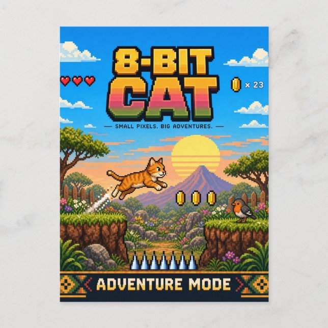 Postal Gato, Arte de Pixel Retro de 8 Bits (Anverso)