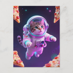 Postal Gato Astronauta Adorable Flotando en una Aventura