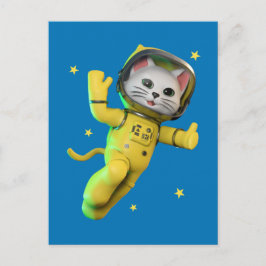 Postal Gato Astronauta Dibujos Animados