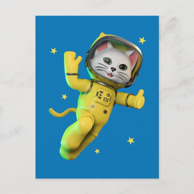 Postal Gato Astronauta Dibujos Animados (Anverso)