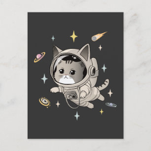 Postal Gato astronauta en el espacio en gato lindo