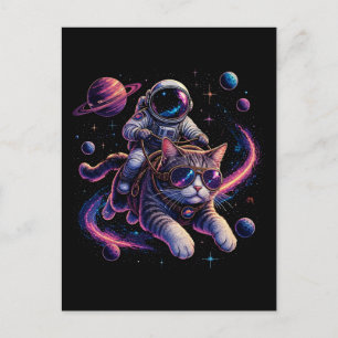 Postal Gato astronauta viajando por el espacio