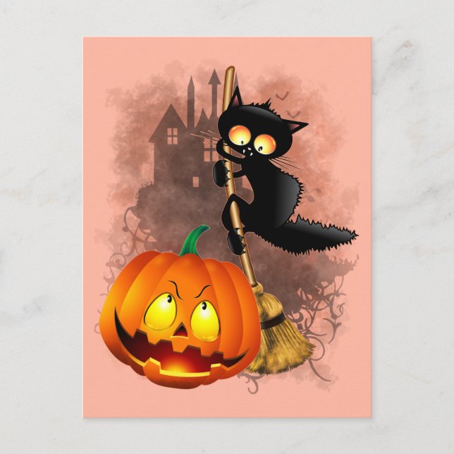 Postal Gato asustado por un personaje de Halloween divert (Anverso)