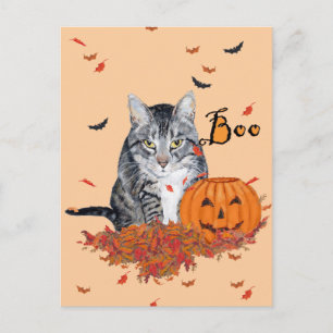 Postal Gato atigrado de Halloween