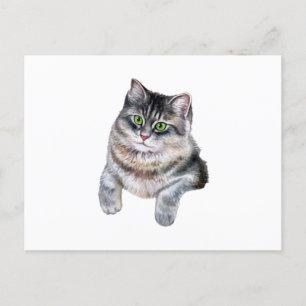 Postal Gato atigrado gris acuarela lindo 