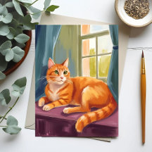 Gato Atigrado Naranja Acuarela Mascota