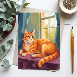 Postal Gato Atigrado Naranja Acuarela Mascota