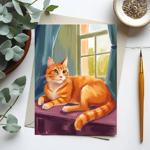 Postal Gato Atigrado Naranja Acuarela Mascota