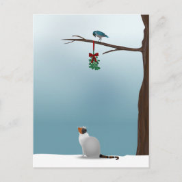 Postal Gato, ave y mistletoe