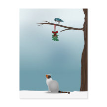 Gato, ave y mistletoe