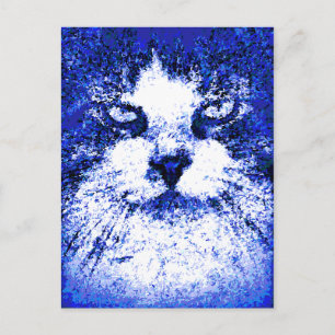 Postal Gato Azul Arte Pop Moderno