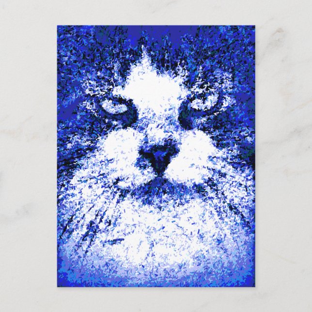 Postal Gato Azul Arte Pop Moderno (Anverso)