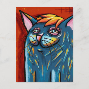 Postal Gato azul feliz lindo digital al pastel al óleo