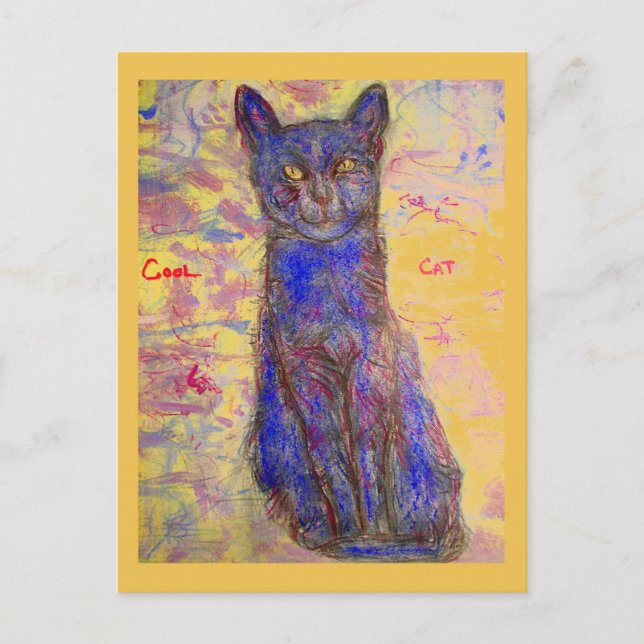 Postal gato azul fresco (Anverso)