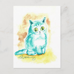 Postal Gato Azul Gordo Divertido